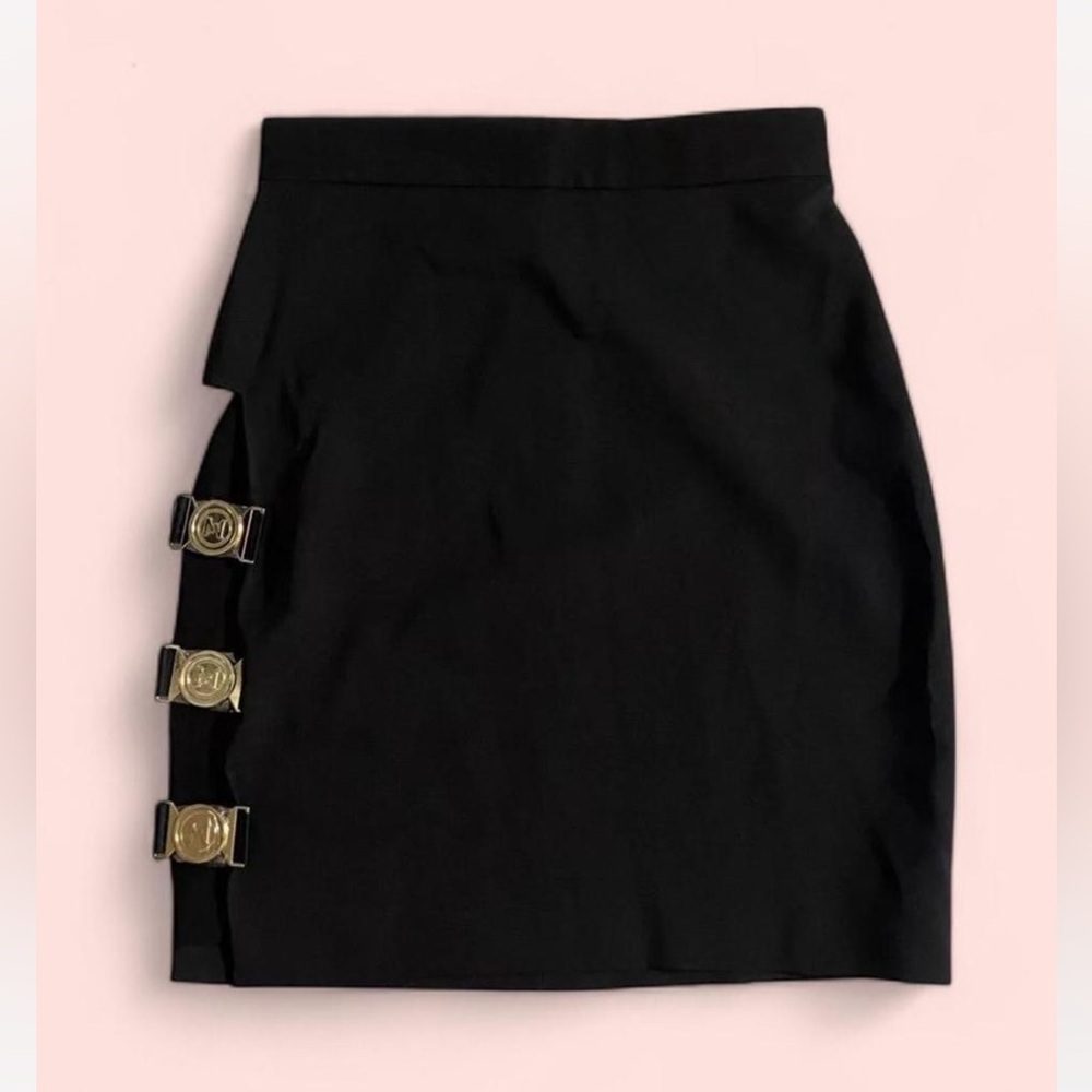 Meshki Black and Gold Cut Out Mini Pencil Skirt